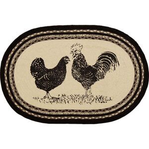 Farmhouse POULTRY Jute Braided Oval Throw Rug